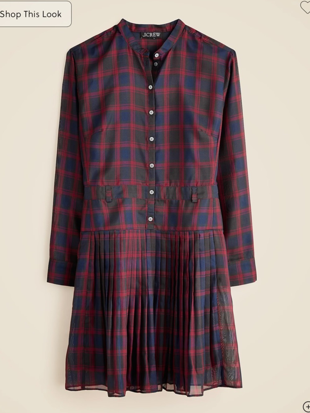J. Crew NWT Navy and Burgundy Pleated Shirt Dress In Stewart Tartan Print